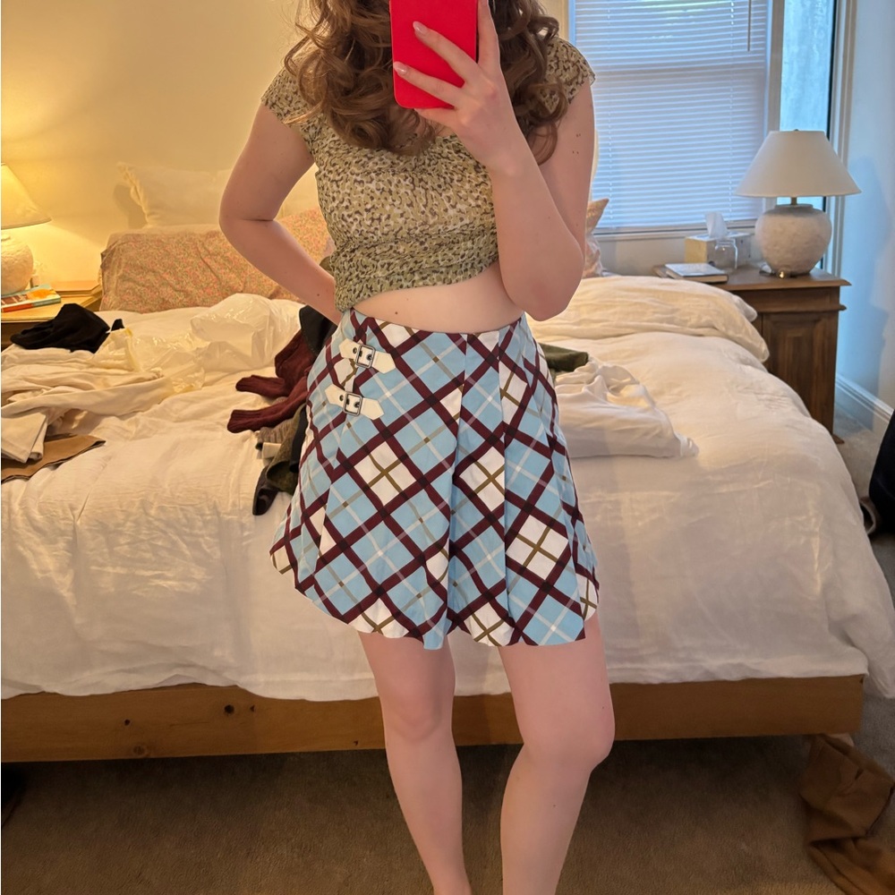 Mark Jacobs, blue and brown plaid mini skirt